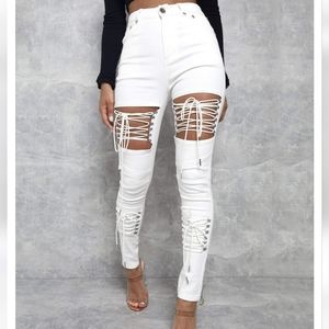 Maniere de Voir Lace-Up Skinny Jeans